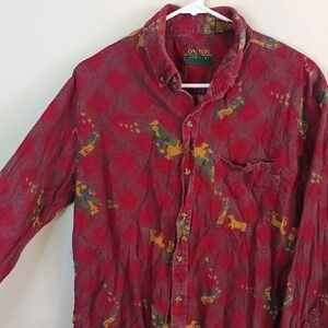 Oakton Limited Flannel Shirt Mens Large Red Plaid Hunter Dog Novelty Good